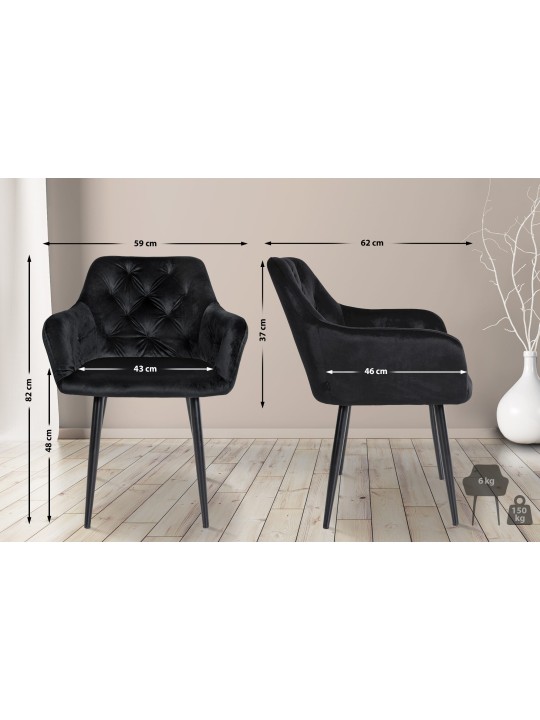 Silla de comedor de terciopelo Stanley, negro