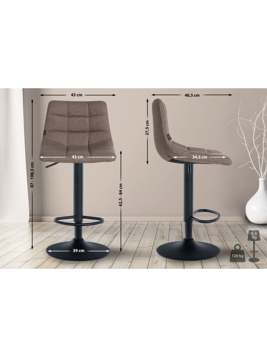 Juego de 2 taburetes de bar tela Jerry, taupe Juego de 2 taburetes de bar tela Jerry, taupe