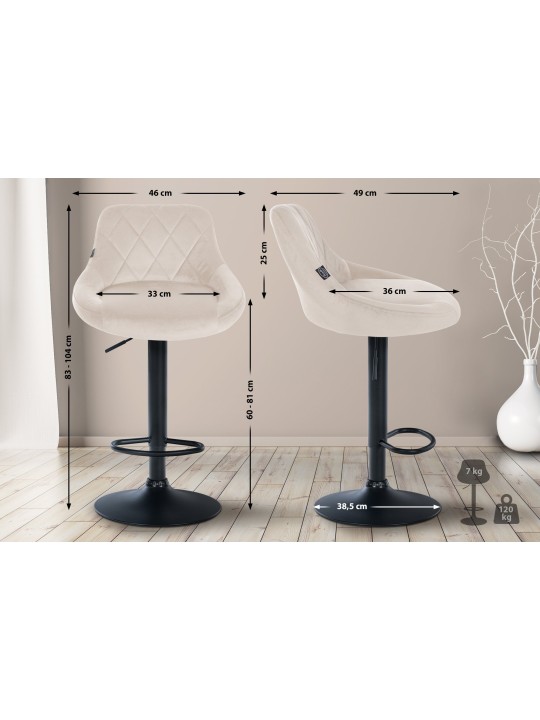 Juego de 2 taburetes de bar Lazio terciopelo, crema