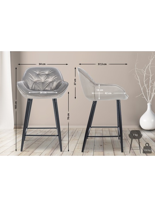 Taburete de bar Gibson 76 terciopelo, gris