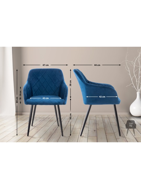 Silla de comedor Shila terciopelo, azul