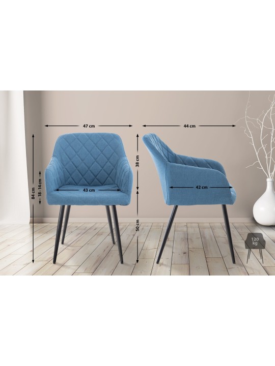 Juego de 2 sillas de comedor tela Shila, azul