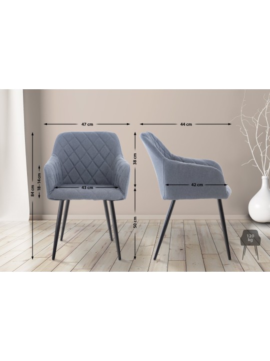 Juego de 2 sillas de comedor tela Shila, gris oscuro