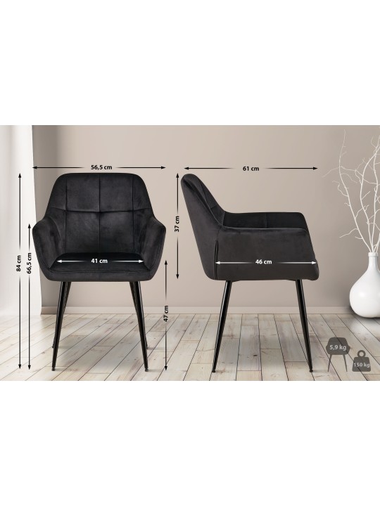 Silla de visita Emia terciopelo, negro Silla de visita Emia terciopelo, negro