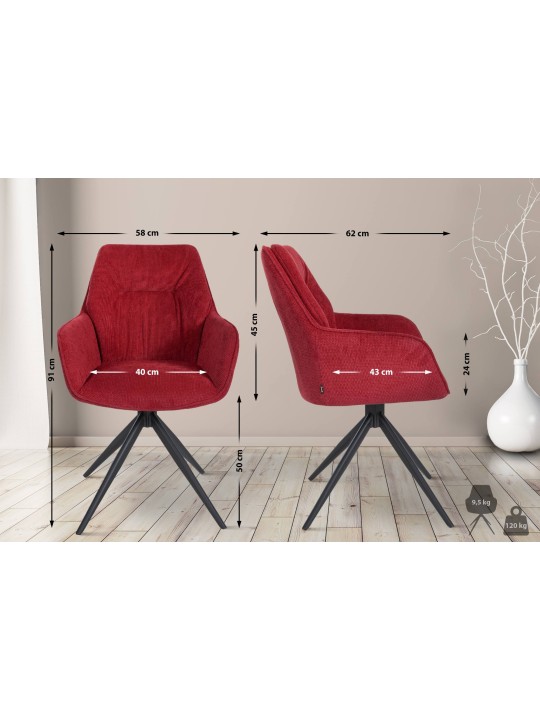 Silla de comedor Jules tela, rojo
