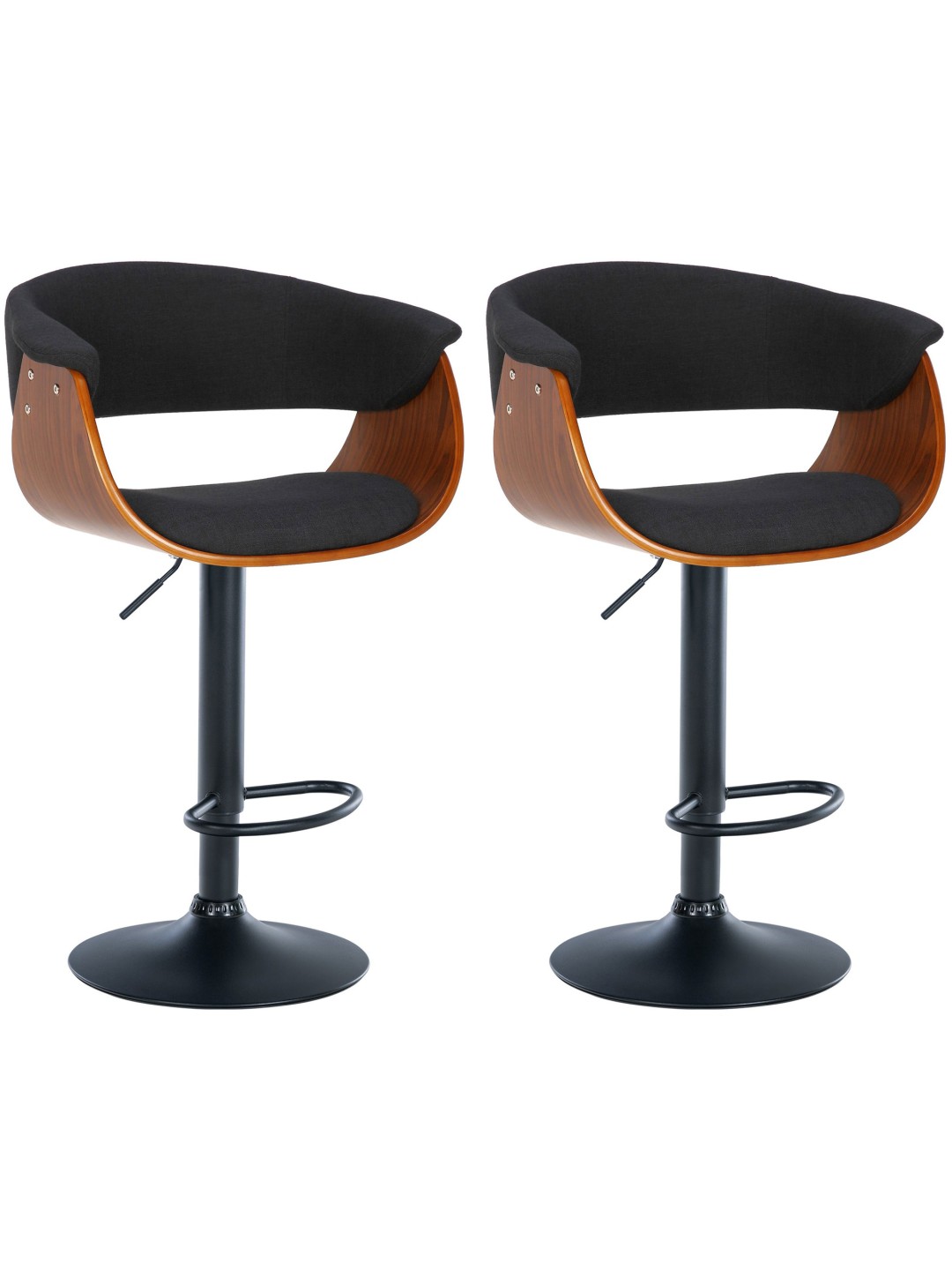 Juego de 2 taburetes de bar tela Vestal, nogal/negro