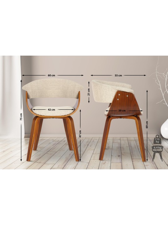 Conjunto de 2 sillas Bruce tela, nogal/crema Conjunto de 2 sillas Bruce tela, nogal/crema