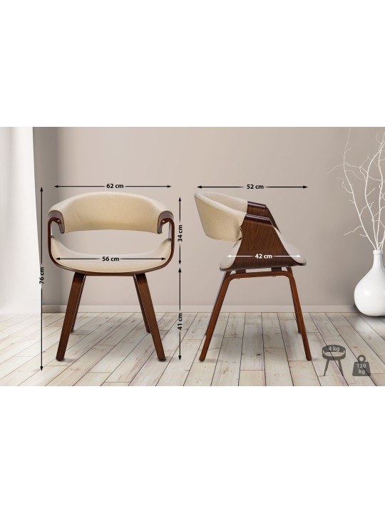 Silla de comedor Foley tela, nogal/crema