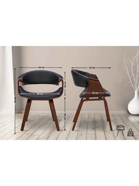 Silla de comedor Foley piel sintética, nogal/negro