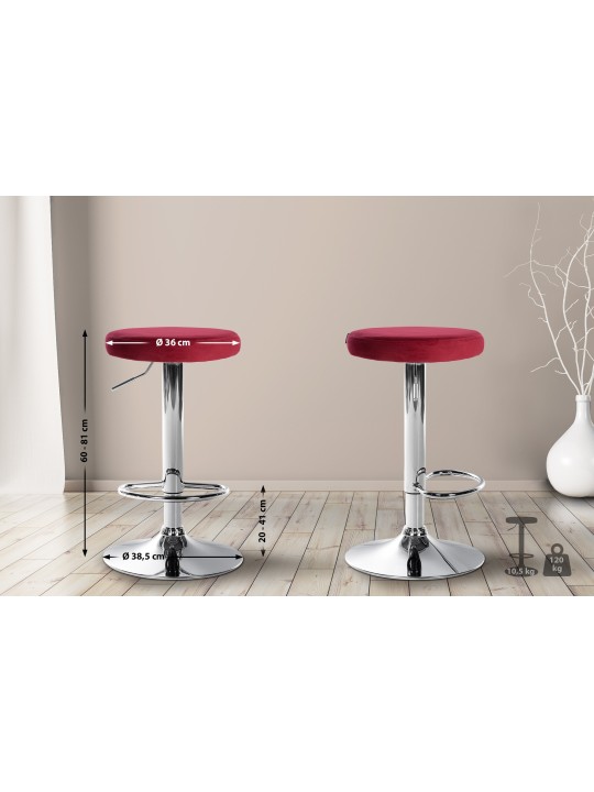Juego de 2 taburetes de bar Ponte terciopelo cromado, rojo