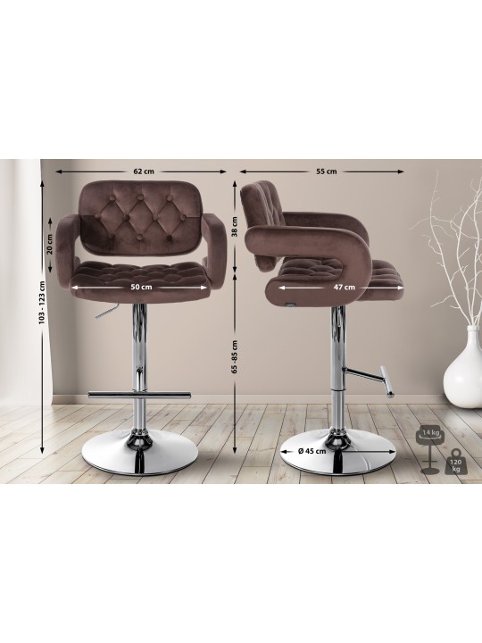Taburete de bar Dublin terciopelo cromado, marrón