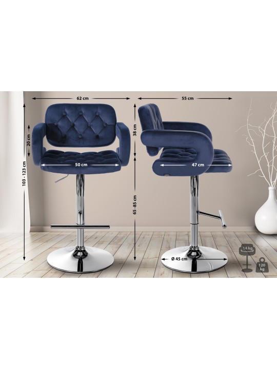 Taburete de bar Dublin terciopelo cromado, azul