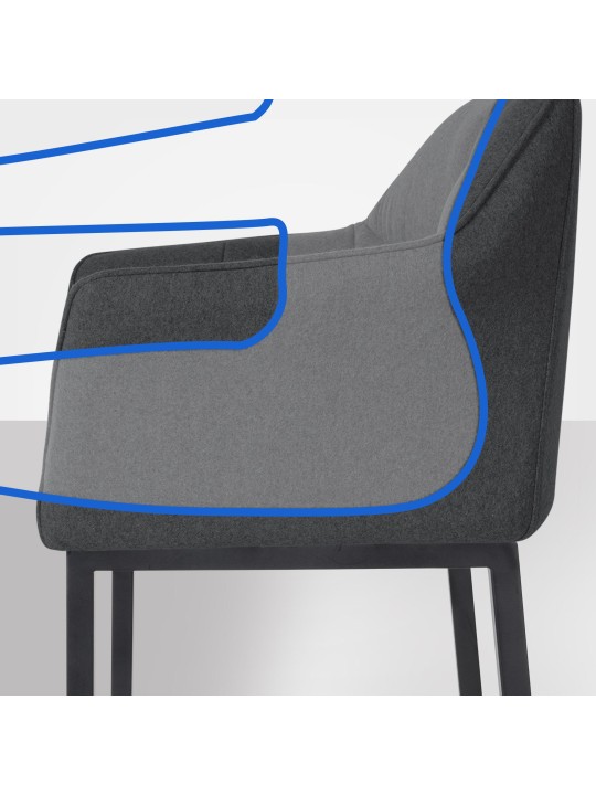 Taburete de bar Damaso B de fieltro con estructura de 4 pies, antracita