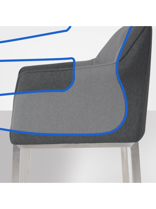 Taburete de bar Damaso E de fieltro con estructura de 4 pies, antracita