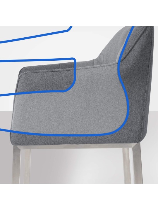 Taburete de bar Damaso E de fieltro con estructura de 4 pies, gris