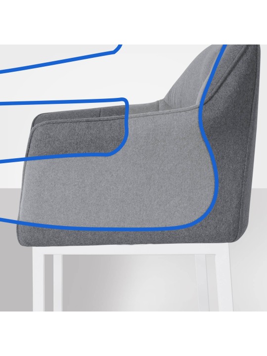 Taburete de bar Damaso W fieltro con estructura de 4 pies, gris