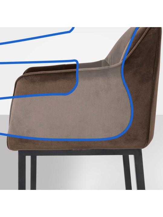 Taburete de bar Damaso B terciopelo con estructura de 4 pies, marrón