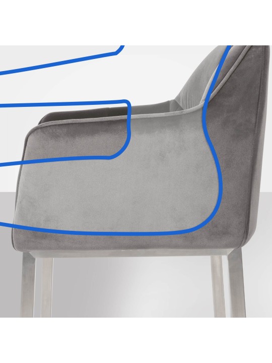 Taburete de bar Damaso E terciopelo con estructura de 4 pies, gris