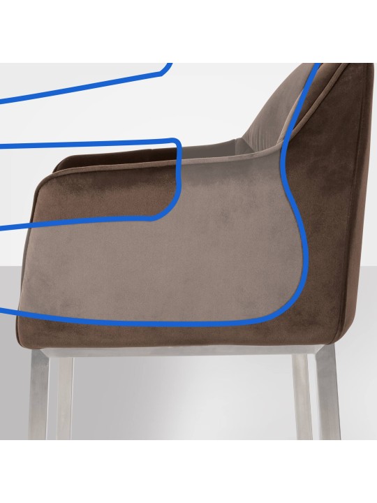 Taburete de bar Damaso E terciopelo con estructura de 4 pies, marrón