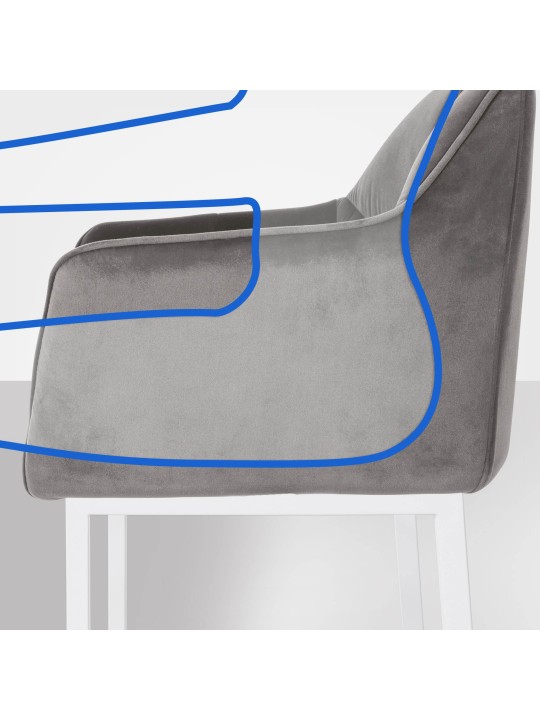 Taburete de bar Damaso W terciopelo con estructura de 4 pies, gris