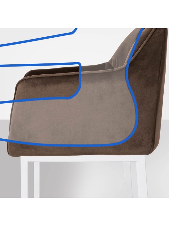 Taburete de bar Damaso W terciopelo con estructura de 4 pies, marrón