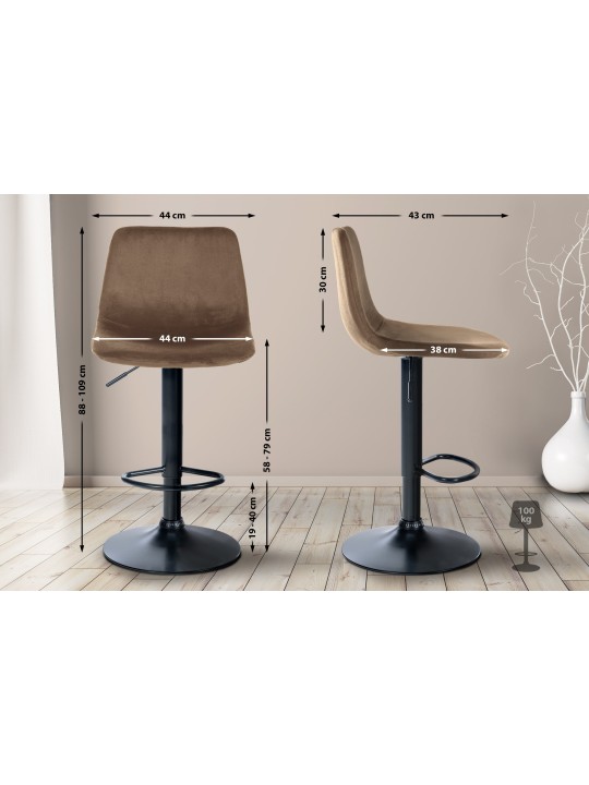 Juego de 2 taburetes de bar Divo terciopelo, marrón