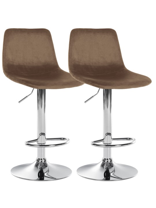 Juego de 2 taburetes de bar Divo terciopelo cromado, marrón