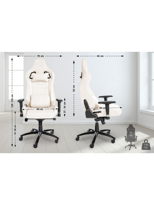 Silla de oficina Keren de cuero genuino, blanco