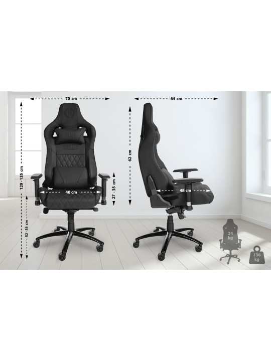 Silla de oficina Keren de cuero genuino, negro