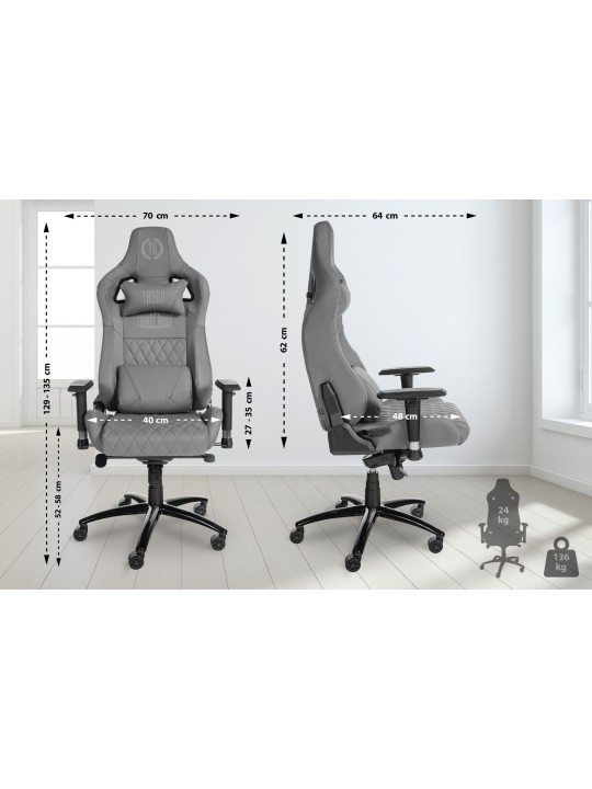 Silla de oficina Keren de cuero genuino, gris