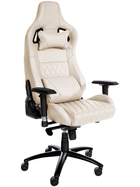 Silla de oficina Keren de cuero genuino, crema