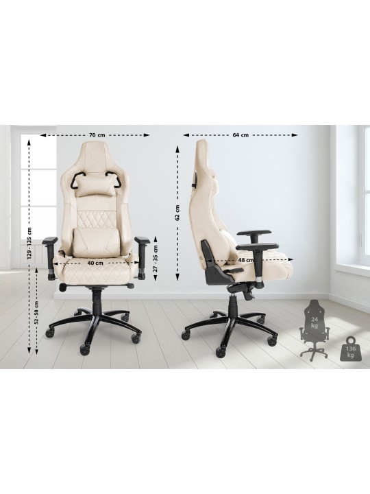 Silla de oficina Keren de cuero genuino, crema