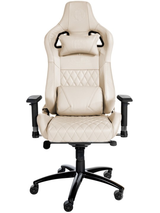 Silla de oficina Keren de cuero genuino, crema