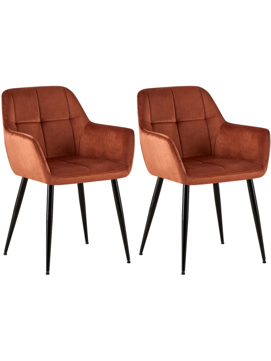 Juego de 2 sillas de comedor Emia terciopelo, marrón