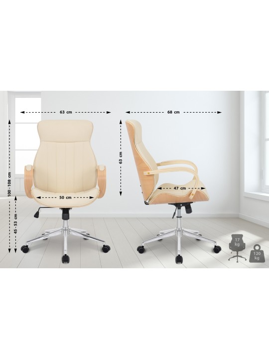 Silla de oficina Melilla polipiel, natural/crema