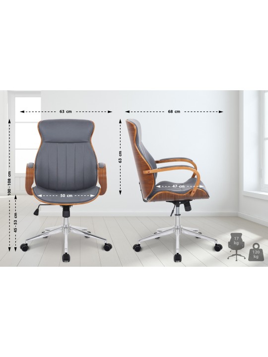 Silla de oficina Melilla polipiel, nogal/gris