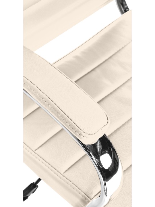 Silla de oficina Mollis de cuero genuino, crema