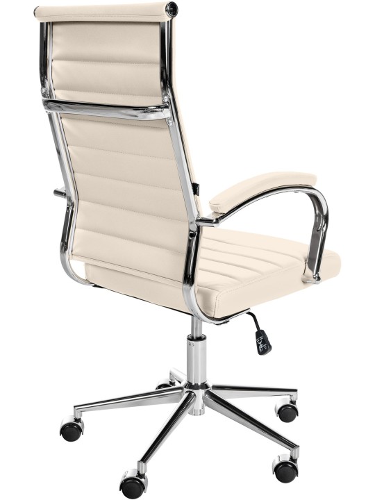 Silla de oficina Mollis de cuero genuino, crema
