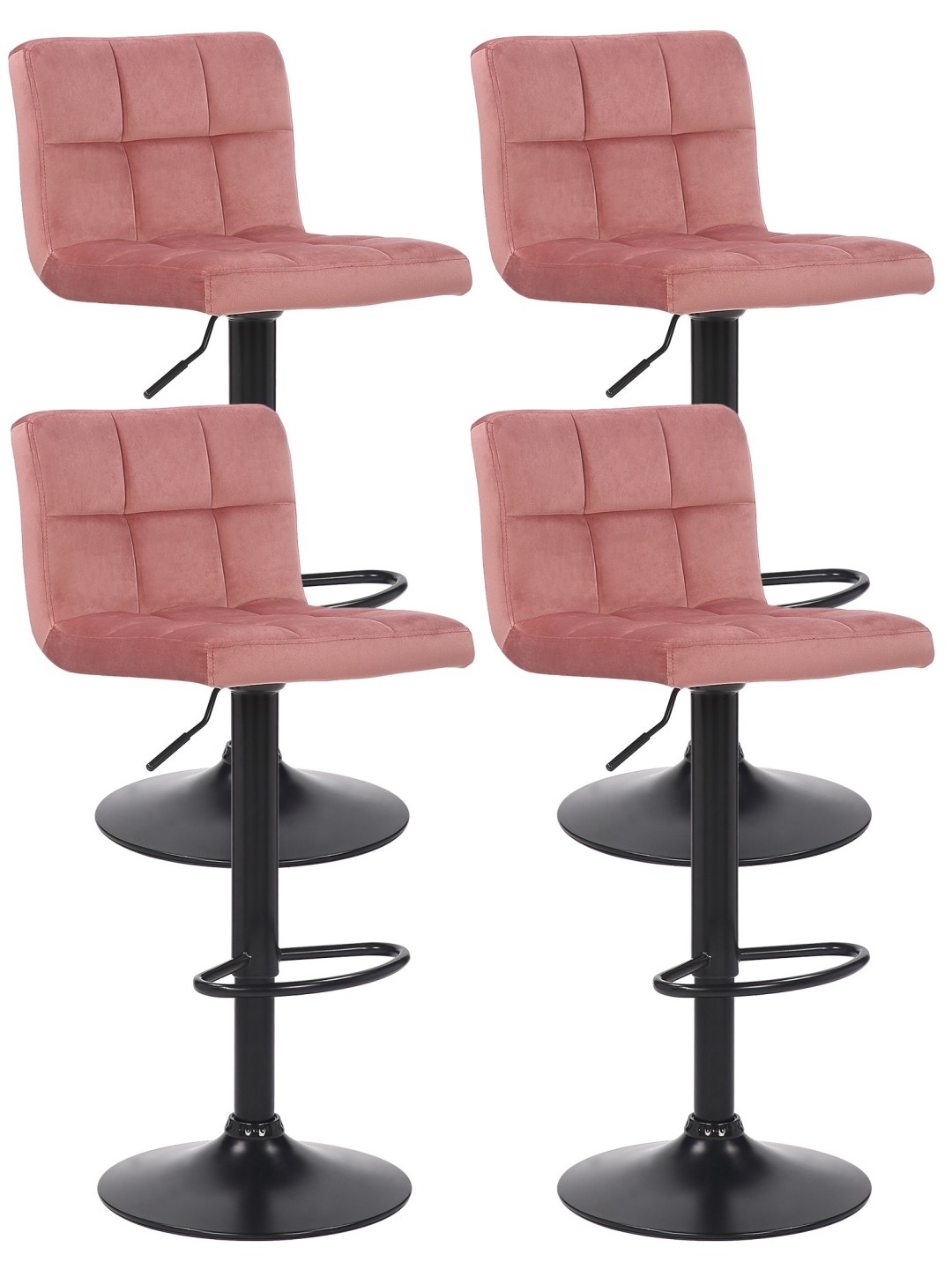 Juego de 4 taburetes de bar Feni terciopelo, rosa
