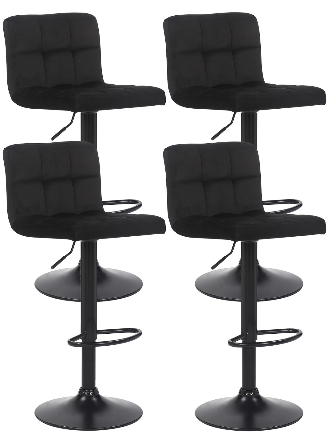 Juego de 4 taburetes de bar Feni terciopelo, negro