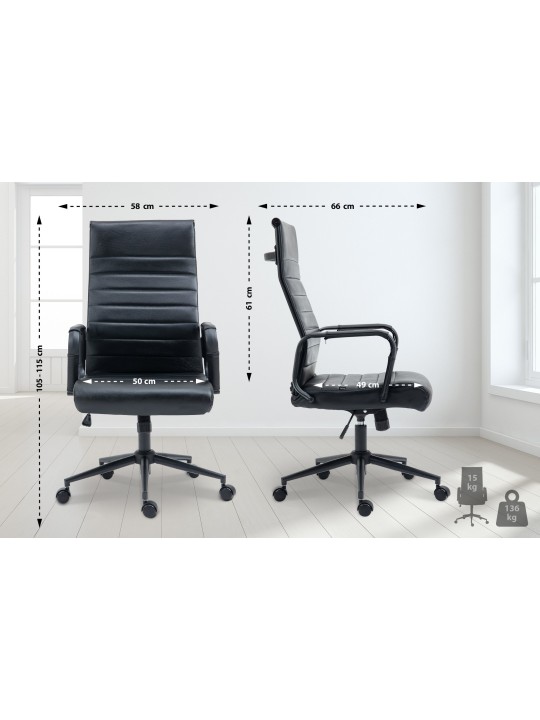 Silla de oficina Columbus cuero auténtico, negro/negro