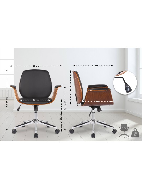 Silla de oficina Kemberg cuero artificial, nogal/negro
