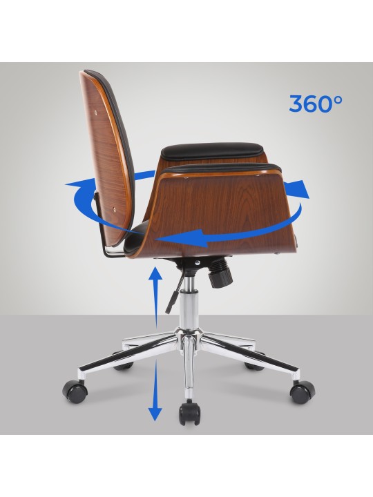 Silla de oficina Kemberg cuero artificial, nogal/negro