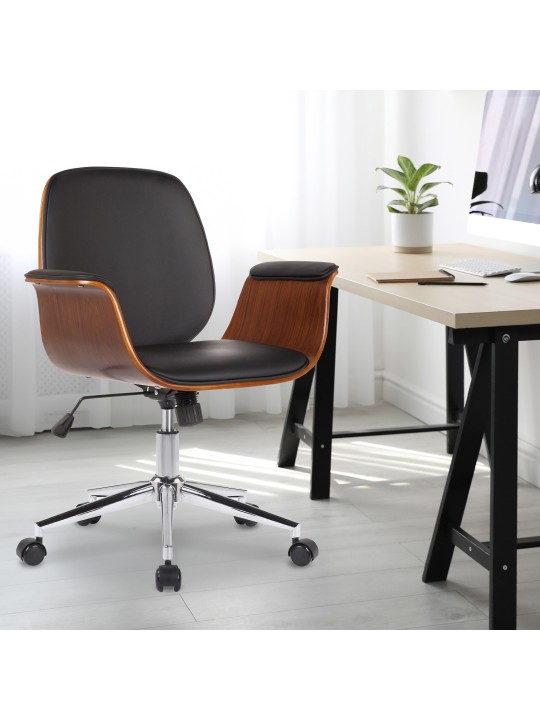 Silla de oficina Kemberg cuero artificial, nogal/negro