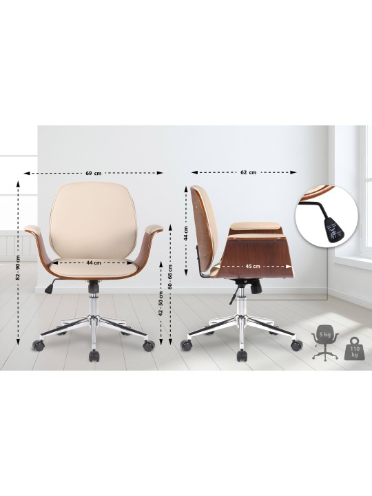 Silla de oficina Kemberg cuero artificial, nogal/crema
