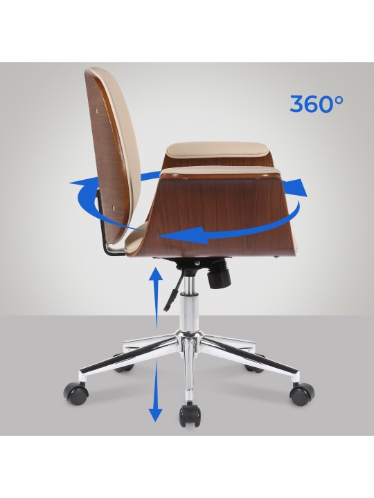 Silla de oficina Kemberg cuero artificial, nogal/crema