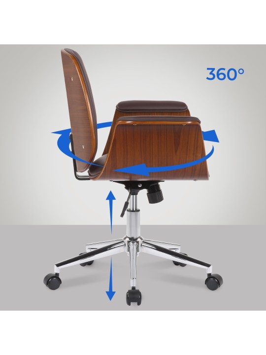 Silla de oficina Kemberg cuero artificial, nogal/marrón