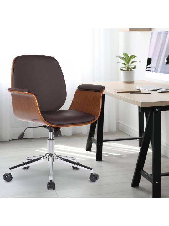 Silla de oficina Kemberg cuero artificial, nogal/marrón