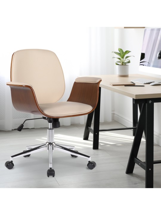 Silla de oficina Kemberg cuero artificial, nogal/crema