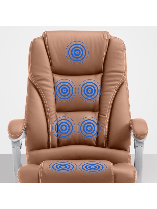 Silla de oficina Pacific con función de masaje V2 cuero artificial, marrón claro
